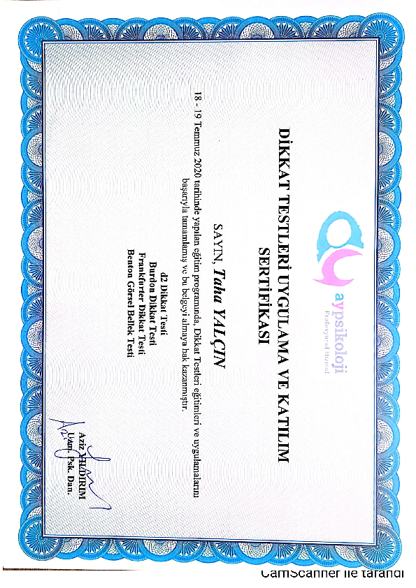 Psikolojik Testler Sertifikası